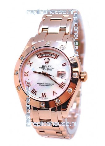 Rolex Day Date White Mother of Pearl Japanese Replica Watch in Roman Markers