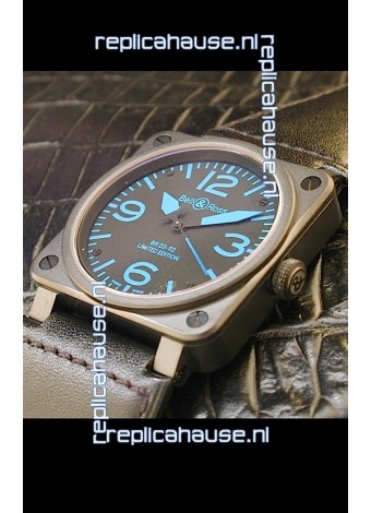 Bell and Ross BR01 92 Swiss Watch in PVD Casing and Blue Markers