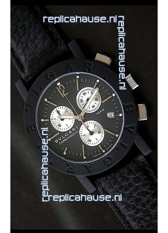 Bvlgari Carbongold Japanese Replica Quartz PVD Watch in Black Dial