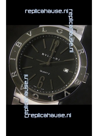 Bvlgari Diagono Japanese Replica Quartz Watch in Black Dial