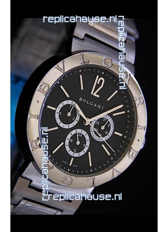 Bvlgari Diagono Japanese Replica Quartz Watch in Black Dial