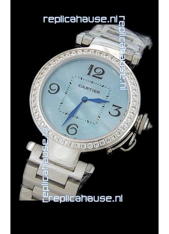 Cartier Pasha de Swiss Replica Automatic Watch in Light Blue Dial