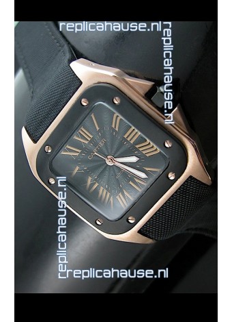 Cartier Santos 100 Japanese Replica Watch in Pink Gold