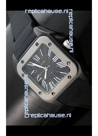 Cartier Santos 100 Japanese Replica Watch in Black Dial