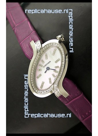 Delices De Cartier Ladies Replica Japanese Watch in Pink Leather Strap