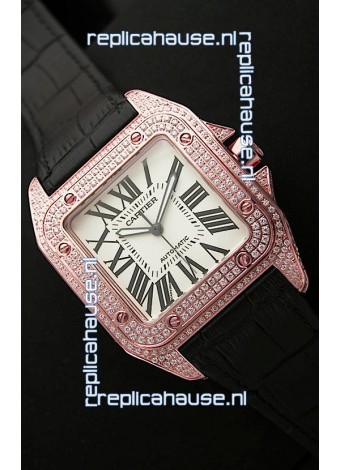 Cartier Santos 100 Swiss Automatic Replica Watch in Rose Gold