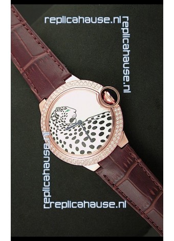 Ballon De Cartier Watch in Pink Gold Casing with Diamonds Bezel