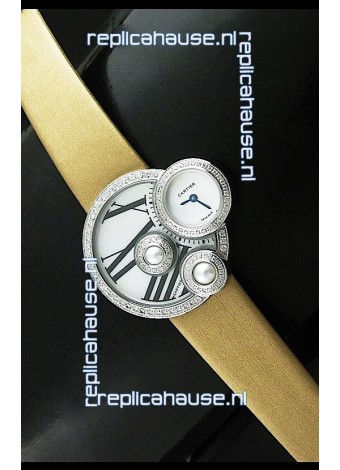 Cartier Jewellery Pearl Diamond Watch in Yellow Strap