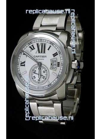 Cartier Calibre de Japanese Replica Steel Watch in White Dial