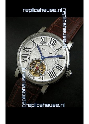 Cartier Ronde de Tourbillon Japanese Replica Watch in Brown Strap