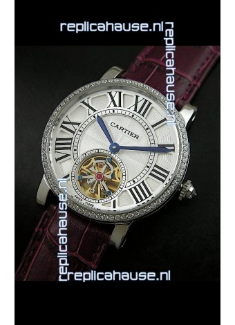 Cartier Ronde de Tourbillon Japanese Replica Watch in Diamond Bezel