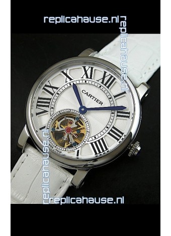 Cartier Ronde de Tourbillon Japanese Replica Watch in White Strap