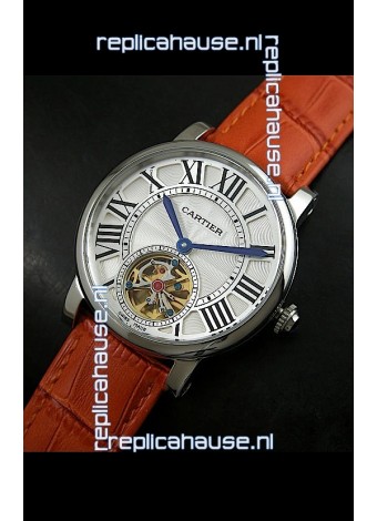 Cartier Ronde de Tourbillon Japanese Replica Watch in Brown Strap
