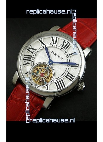 Cartier Ronde de Tourbillon Japanese Replica Watch in Red Strap