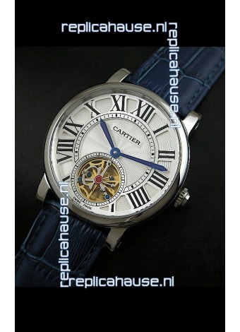 Cartier Ronde de Tourbillon Japanese Replica Watch in Blue Strap
