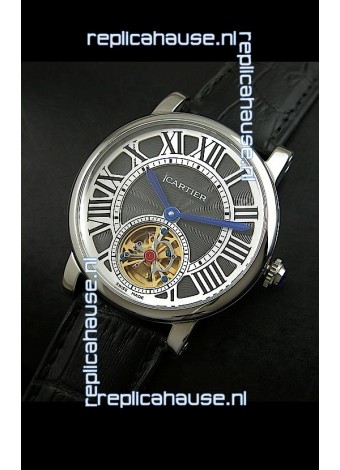 Cartier Ronde de Tourbillon Japanese Replica Watch in Black Dial