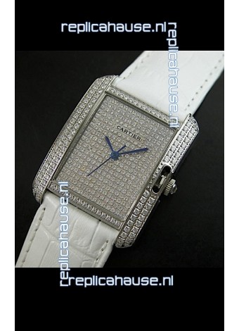 Cartier Tank Anglaise Ladies Replica Watch in Steel/White Strap