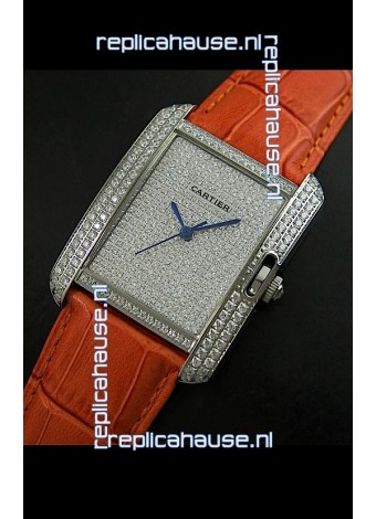 Cartier Tank Anglaise Ladies Replica Watch in Steel/Brown Strap