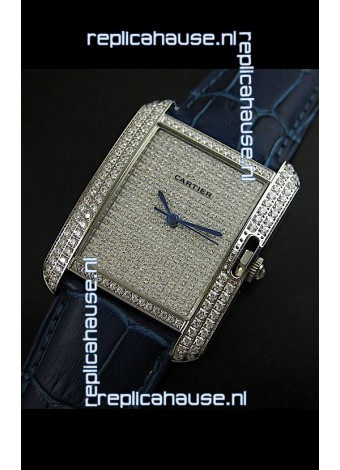 Cartier Tank Anglaise Ladies Replica Watch in Steel/Purple Strap