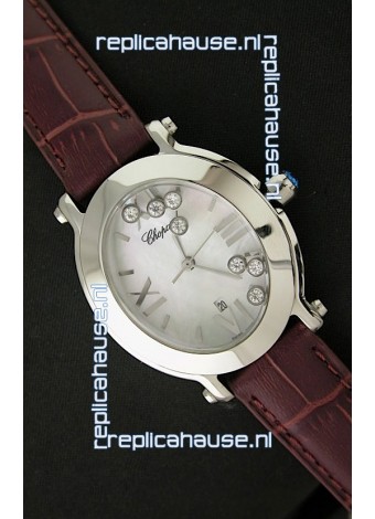 Chopard Happy Sport Ladies Japanese Replica Watch in Brown Strap