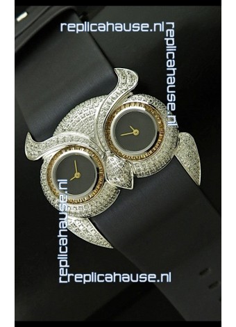 Chopard Animal World Ladies Owl Black Full Diamond Watch in Black Double Eyes Dial