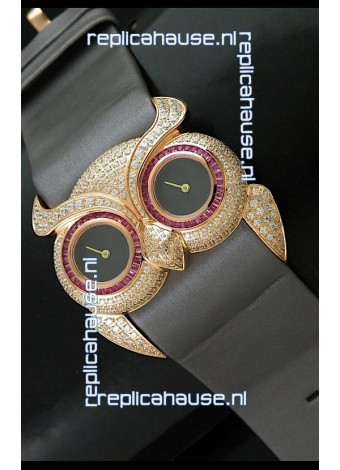 Chopard Animal World Ladies Owl Black Full Diamond Watch with Gold Plating