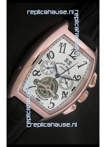 Franck Muller Tourbillon Japanese Replica Watch in Pink Rose Case 