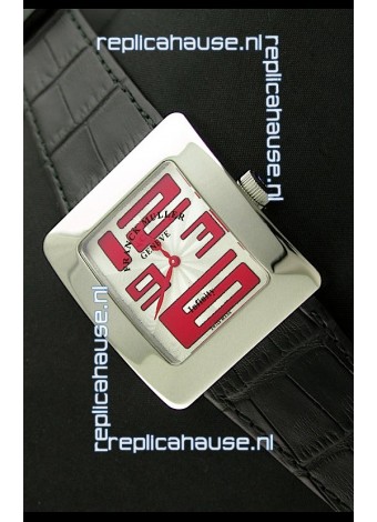Franck Muller Geneve Infinity Japanese Steel Watch in Red Numeral Markers