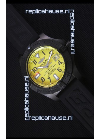 Breitling Avenger Blacksteel DLC Coated Swiss Replica Watch in Yellow Dial