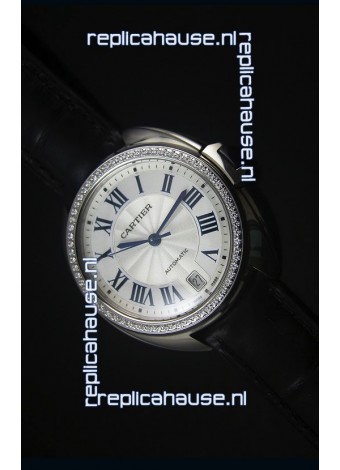 Cle De Cartier Watch 40MM Steel Case Diamonds Bezel - 1:1 Mirror Replica Watch