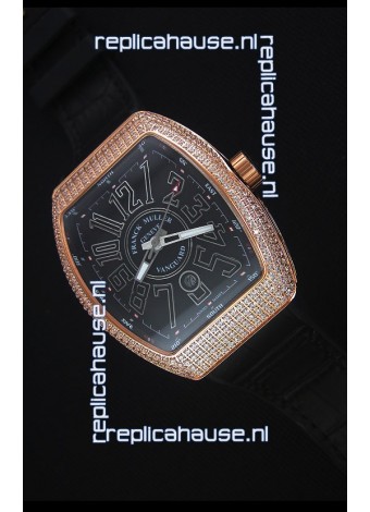 Franck Muller Vanguard Gold Swiss Replica Watch in Black Dial 