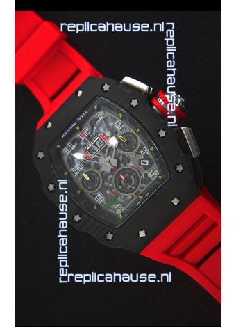 Richard Mille RM011-03 One Piece Black Forged Carbon Case Watch in Red Strap