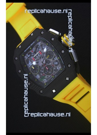 Richard Mille RM011-03 One Piece Black Forged Carbon Case Watch in Yellow Strap