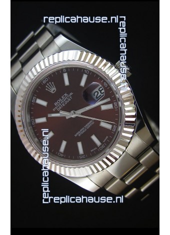 Rolex Datejust II 41MM with Cal.3136 Movement Swiss Replica Watch in Brown Dial Stick Markers 