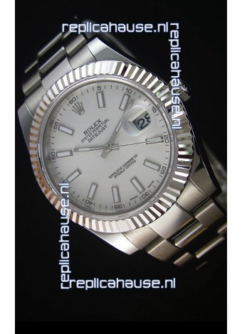 Rolex Datejust II 41MM with Cal.3136 Movement Swiss Replica Watch in White Dial Stick Markers 