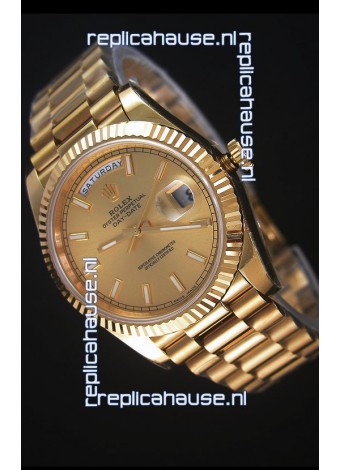 Rolex Day-Date 40MM Replica Watch in Gold Dial Stick Markers Cal.3255 Swiss Movement