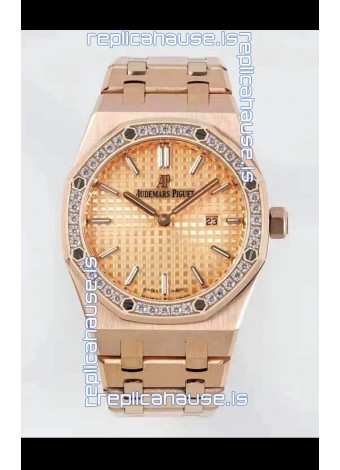 Audemars Piguet Royal Oak 33MM Rose Gold Casing Gold Dial 1:1 Mirror Replica Watch