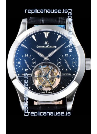 Jaeger LeCoultre Perpetual Tourbillon 904L Steel Case Black Dial Swiss Replica Watch 