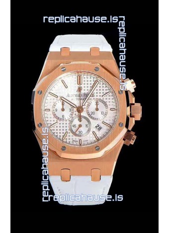 Audemars Piguet Royal Oak Chronograph White Dial Rose Gold on 904L Steel - 1:1 Mirror Replica