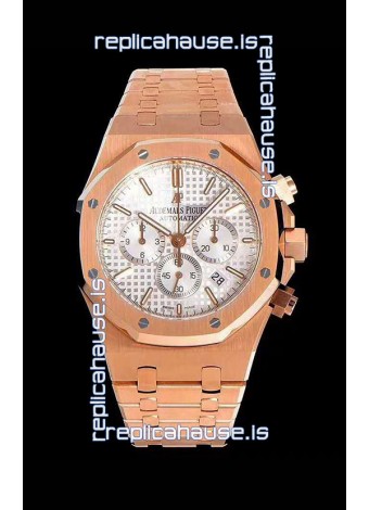 Audemars Piguet Royal Oak Chronograph White Dial Rose Gold on 904L Steel - 1:1 Mirror Replica
