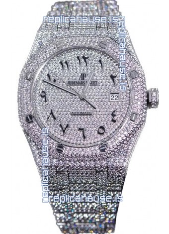 Audemars Piguet Royal Oak 15400 Iced Out Arabic Dial in Stainles Steel Casing Swiss Replica Watch