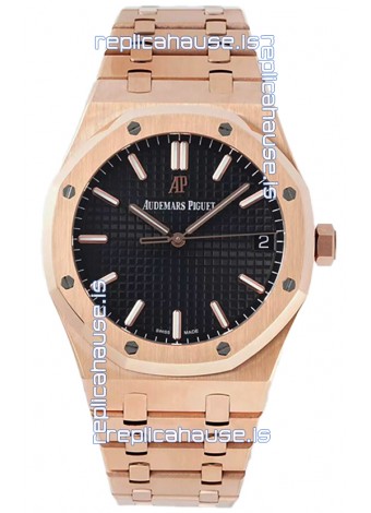 Audemars Piguet Royal Oak 37MM Black Dial Rose Gold Watch in 3120 Movement - 1:1 Mirror Replica