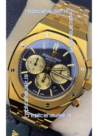 Audemars Piguet Royal Oak Chronograph Yellow Gold Black Dial Steel Strap Swiss Replica Watch