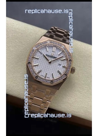 Audemars Piguet Royal Oak 33MM 904L Rose Gold White Dial 1:1 Mirror Replica Watch