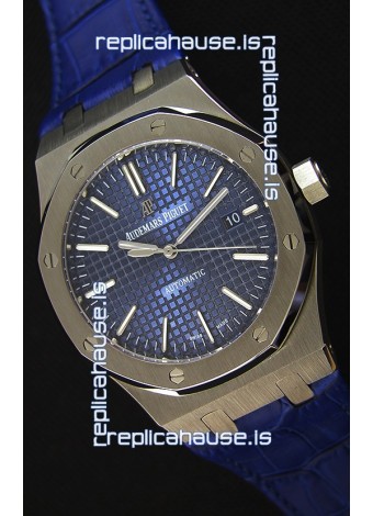 Audemars Piguet Royal Oak 41MM Blue Dial Leather Strap - 1:1 Mirror Ultimate Edition