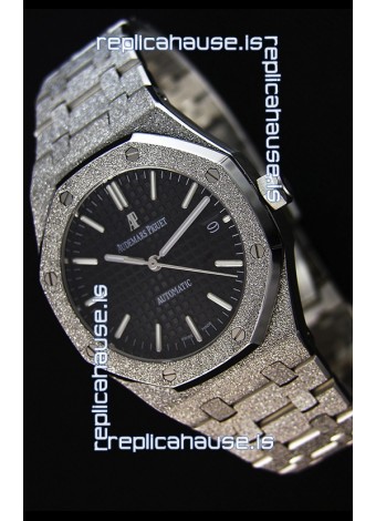 Audemars Piguet Royal Oak Frosted Self-Winding White Gold Black Dial 1:1 Mirror Replica Watch 