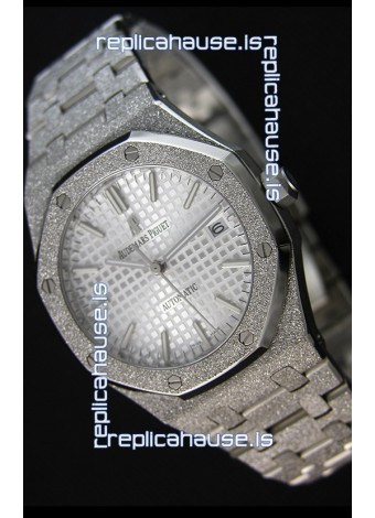 Audemars Piguet Royal Oak Frosted Self-Winding White Gold White Dial 1:1 Mirror Replica Watch 