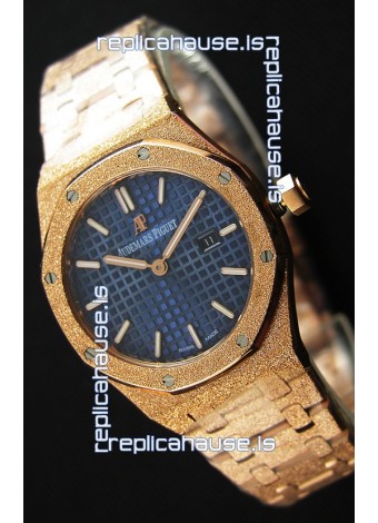 Audemars Piguet Royal Oak Frosted Rose Gold QUARTZ Watch Navy Blue 33MM - 1:1 Mirror Replica 