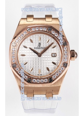 Audemars Piguet Royal Oak 33MM Rose Gold Quartz Rose Gold White Dial Swiss Replica Watch