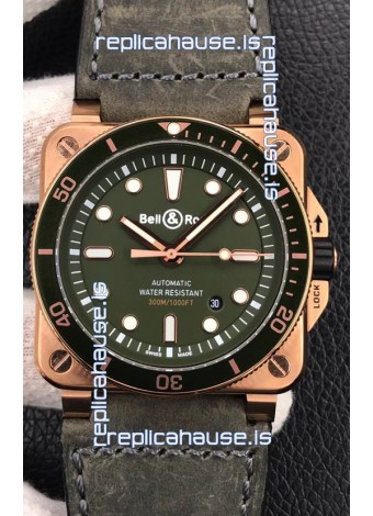 Bell & Ross BR03-92 Diver Rose Gold Green Dial Swiss Replica Watch 1:1 Mirror Replica
